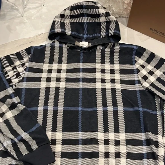 Mens Burberry Ferryfield Checks Hoodie sz L Navy blue/white